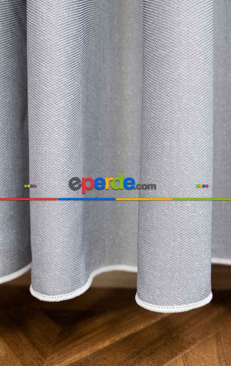 Mutfak Tül - Modern Bantlı Gri Tül - Yüksek Kalite Tül - Enine Çizgili