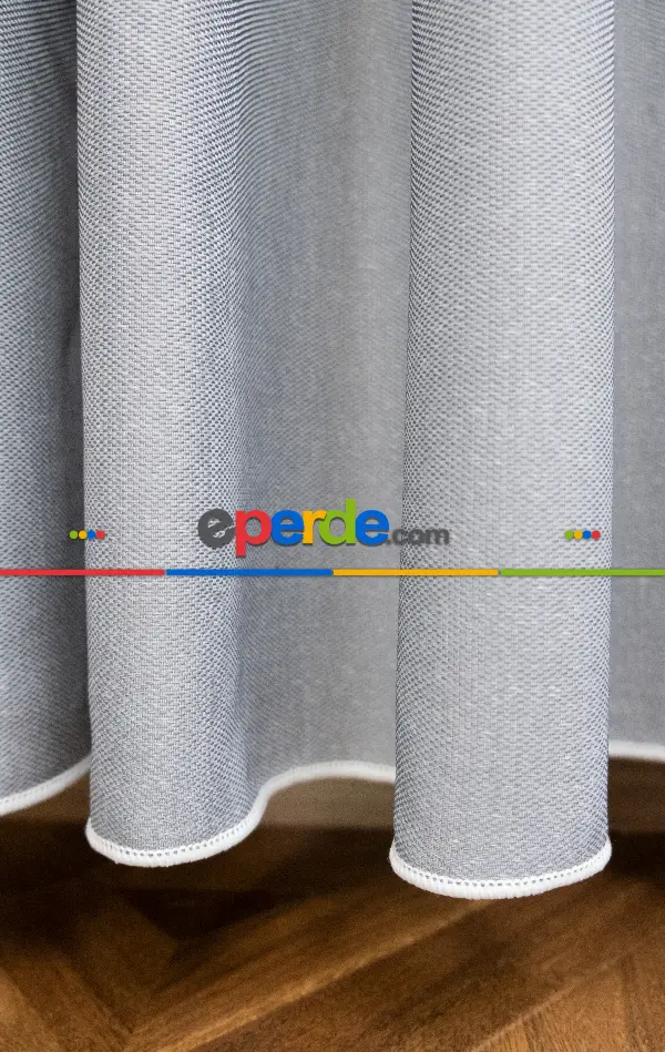 Salon Tül Perde - Modern Bantlı Gri Tül - Yüksek Kalite Tül - Enine Çizgili