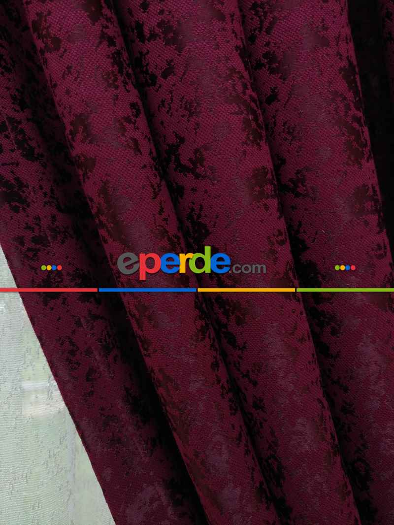 Bordo Düz Jakar Fon Perde - Bordo