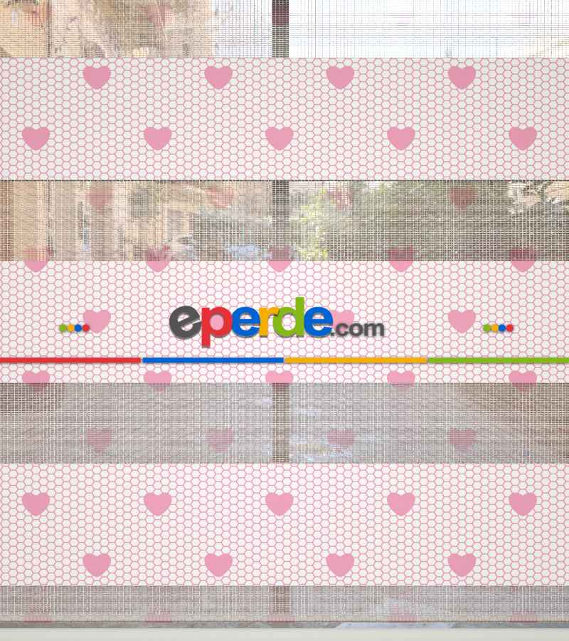 Çocuk Odası Zebra - Kalp Desenli Baskılı Zebra Perde- Pembe