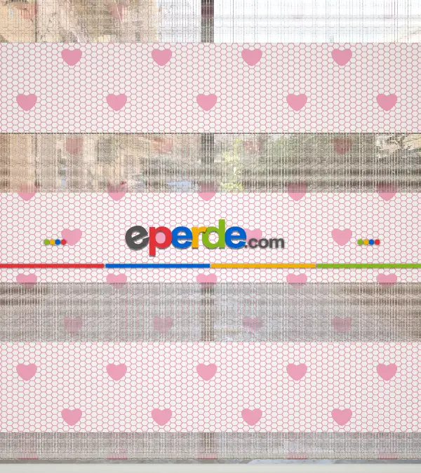 Bebek Odası Zebra -  Kalp Desenli Baskılı Zebra Perde- Pembe