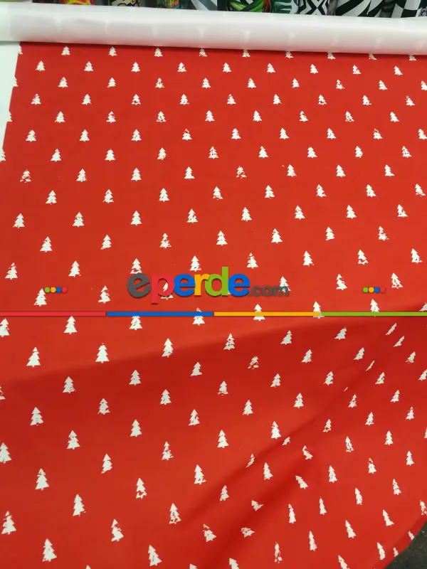 Çam Ağacı Desenli Fon Perde Evm751-5 Kumaşı Kalındır Duck Bezi Değildir- Beyaz-Bordo