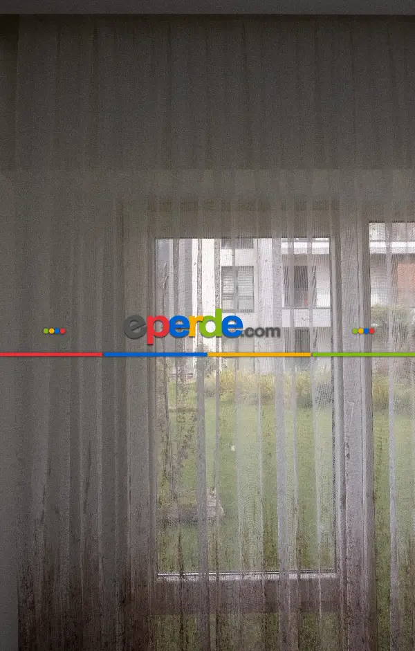 Yatak Odası - Modern Koyu Kahverengi Desenli Degrade Geçişli Örme Tül Perde Yüksek Kalite