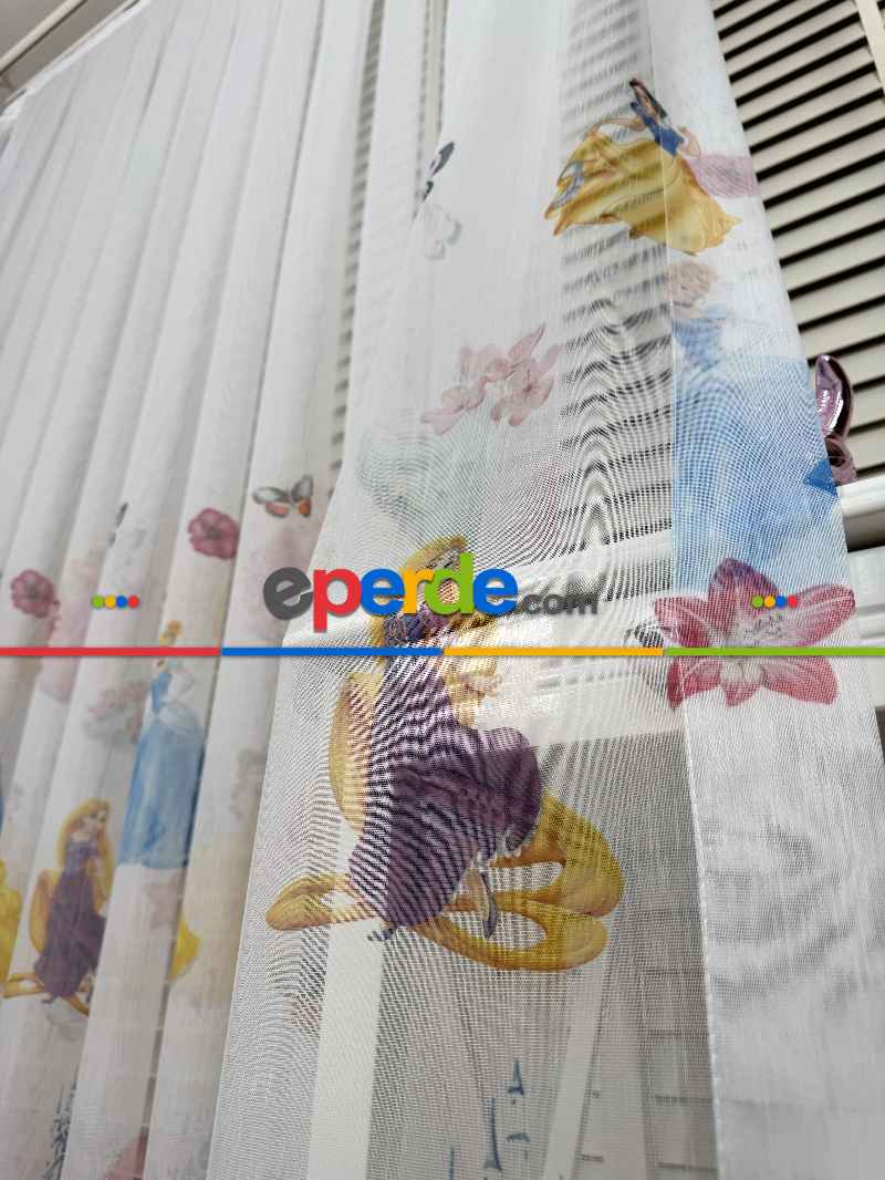 Disney Prenses Karakterleri Baskılı Tül Perde, Çocuk-bebek Odası, Premium Seri