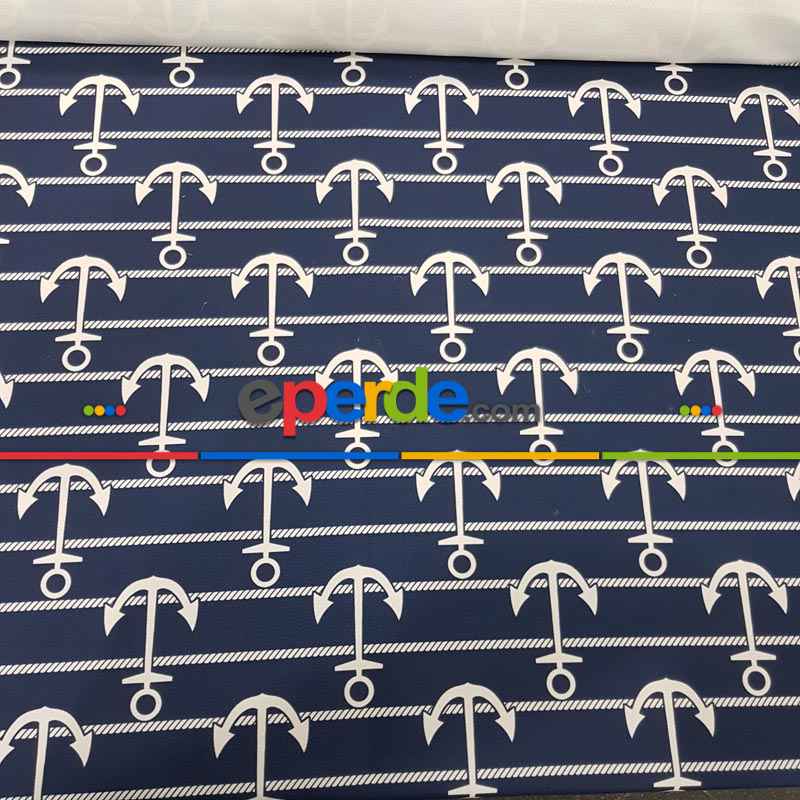 Çapa Marine Desenli Fon Perde Evm655 Kumaşı Kalındır Duck Bezi Değildir- Lacivert-Beyaz