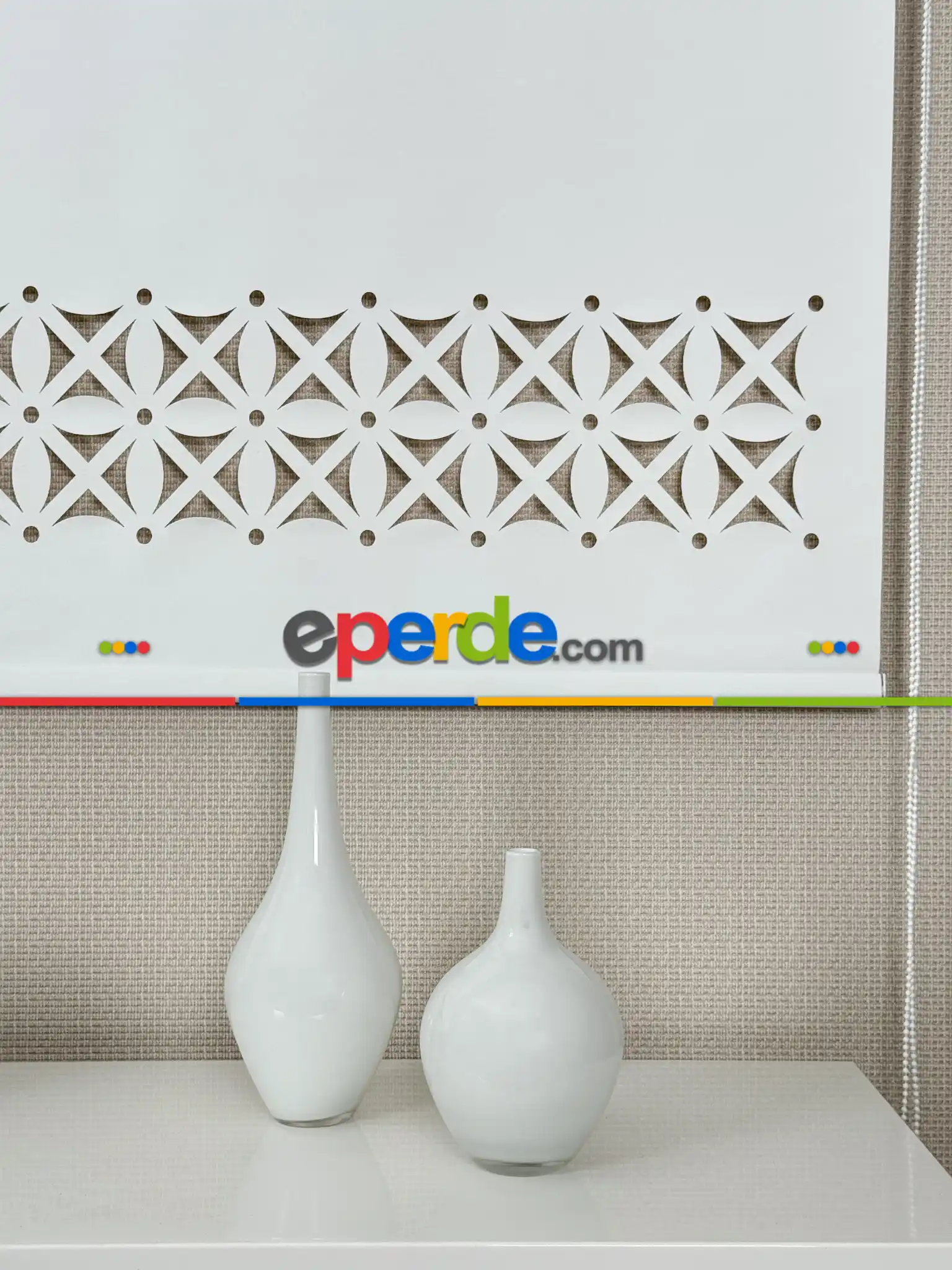 Ekru Lazer Kesimli Stor Perde ( Lazer Kesim Fiyata Dahildir) Metal Kasalı - Yüksek Kalite - Kornişe Kolay Montaj Seçenekli