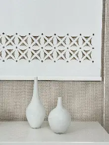 Ekru Lazer Kesimli Stor Perde ( Lazer Kesim Fiyata Dahildir) Metal Kasalı - Yüksek Kalite - Kornişe Kolay Montaj Seçenekli