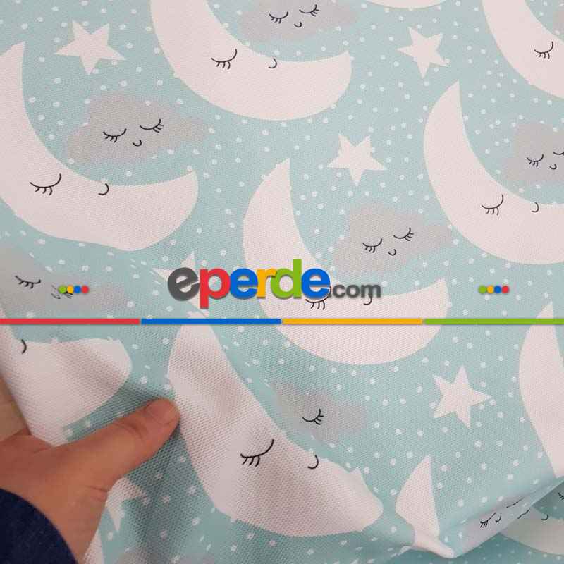 Çocuk Odası Fon Perde K443c - Kumaşı Kalındır Duck Bezi Değildir.- Mavi-Beyaz-Mavi Açık-Çok Renkli