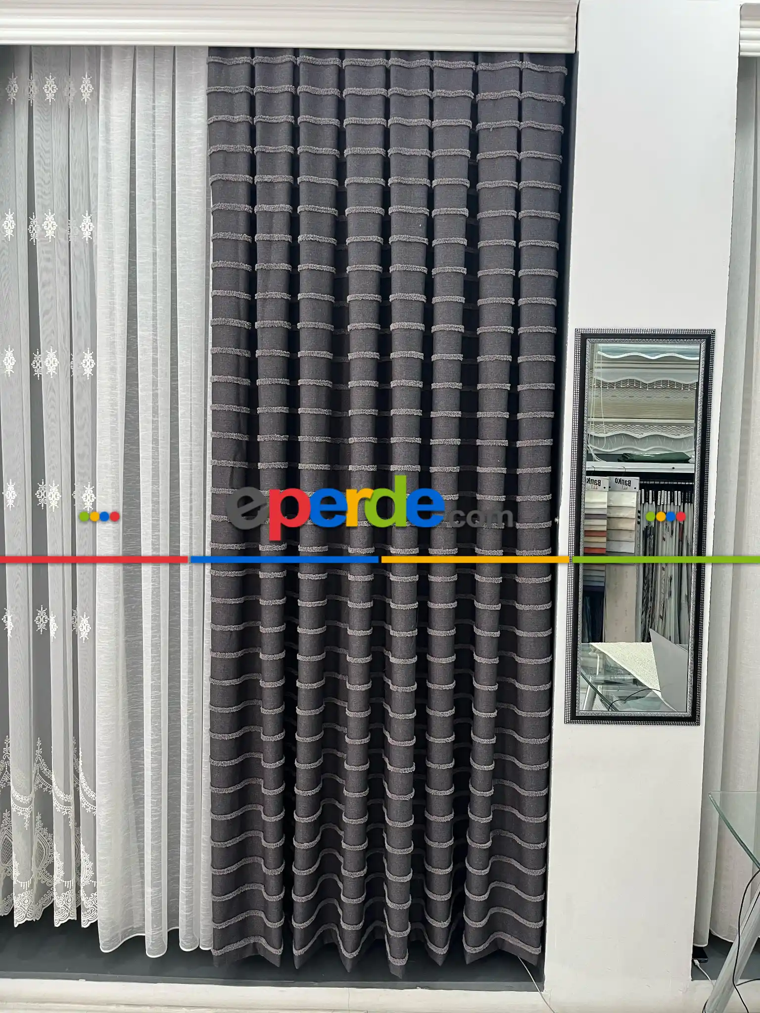 Padişah Desenli Keten Fon Perde - Koyu Bej