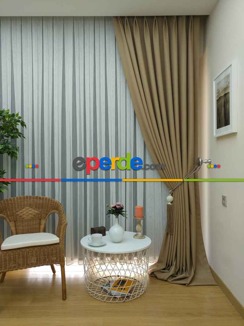 Keten Kumaş Kahve Rengi Düz Fon Perde( )- Sütlü Kahve