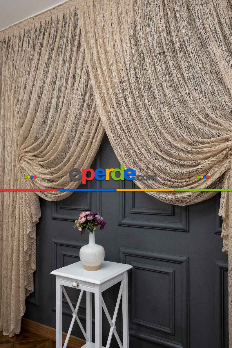 Vizon Bej Renk Kahverengi Camkırığı Tül