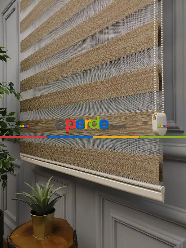 Salon Zebra Perde - 2021 Sezonu - Karartma Zebra Perde - Blackout Zebra Perde-ışık Geçirmez Zebra Perde- Kahve