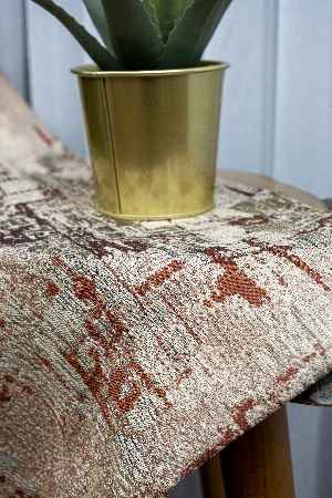 Patine Desenli Valencia Jakar Dokuma Fon Perde- Bej-kiremit Rengi