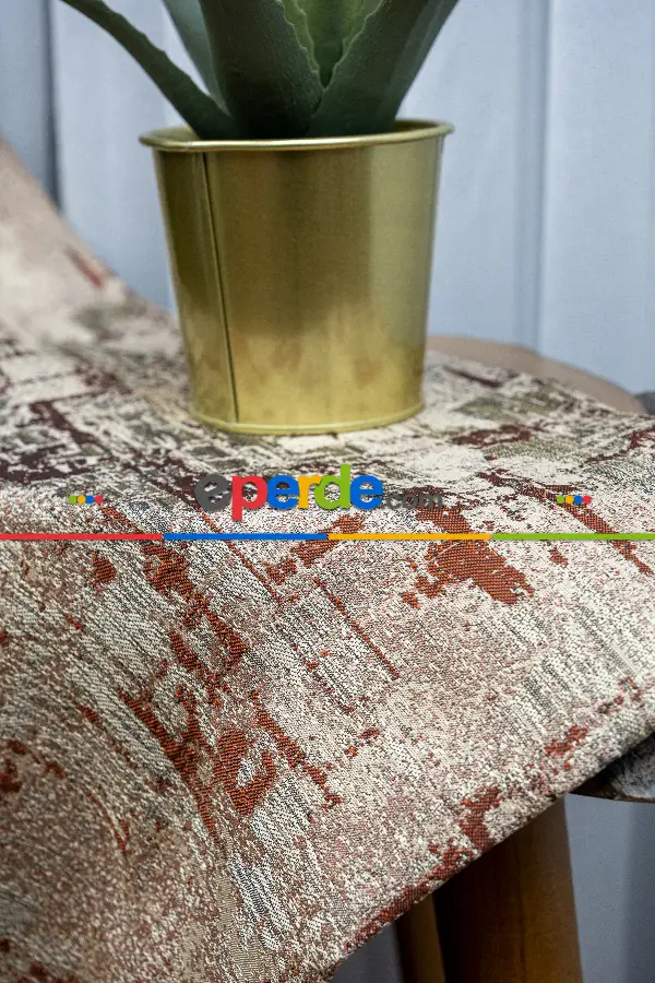 Patine Desenli Valencia Jakar Dokuma Fon Perde- Bej-kiremit Rengi