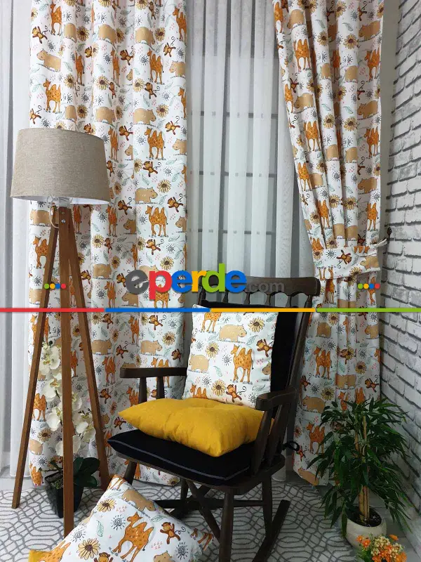 Hayvan Desenli Fon Perde Evm1087-1 Kumaşı Kalındır Duck Bezi Değildir- Siyah-beyaz-pembe Açık