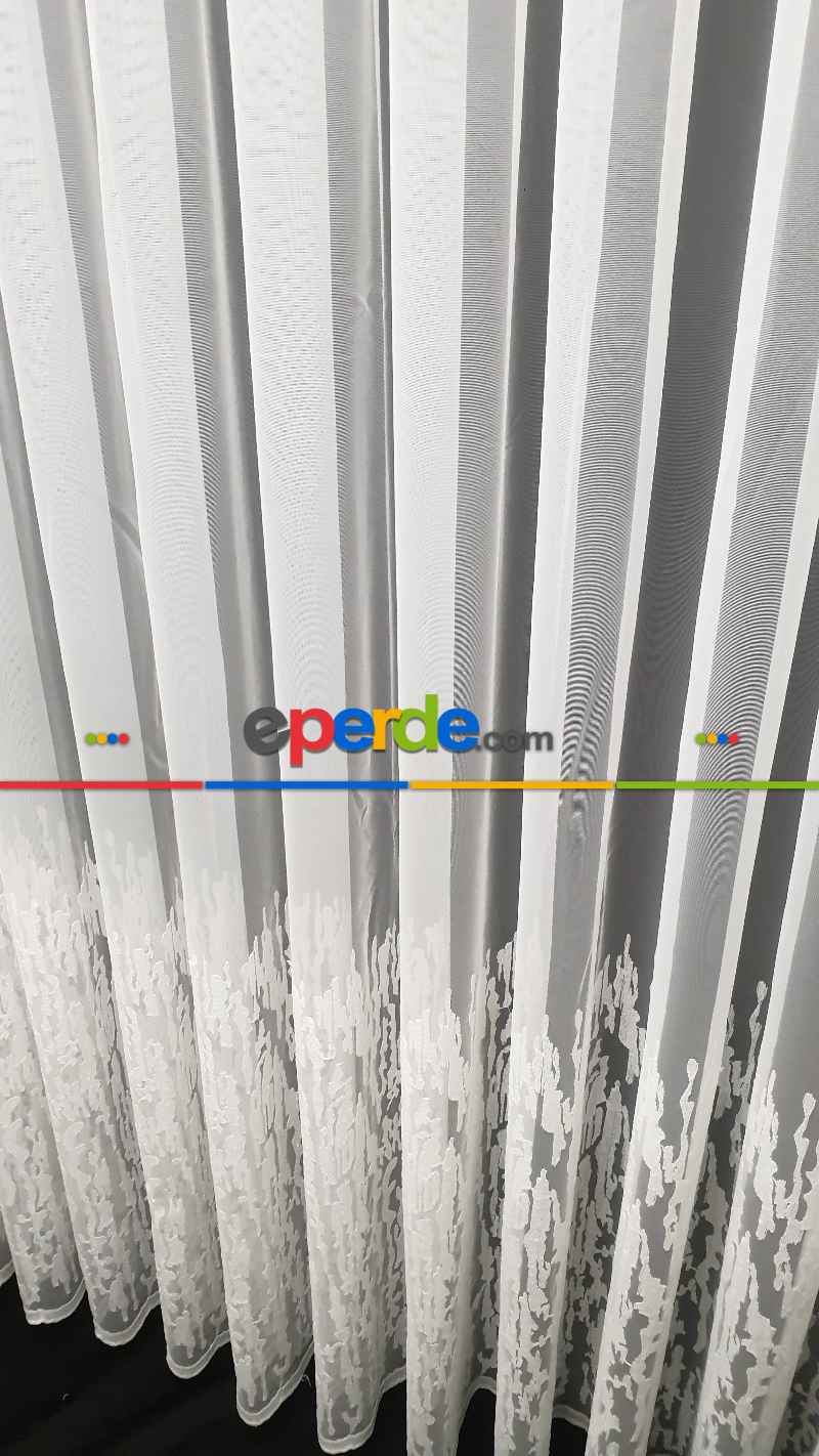 Brillant Tül Perde - Etek Ucu Ağaç Kabuğu Desenli İşlemeli Tül