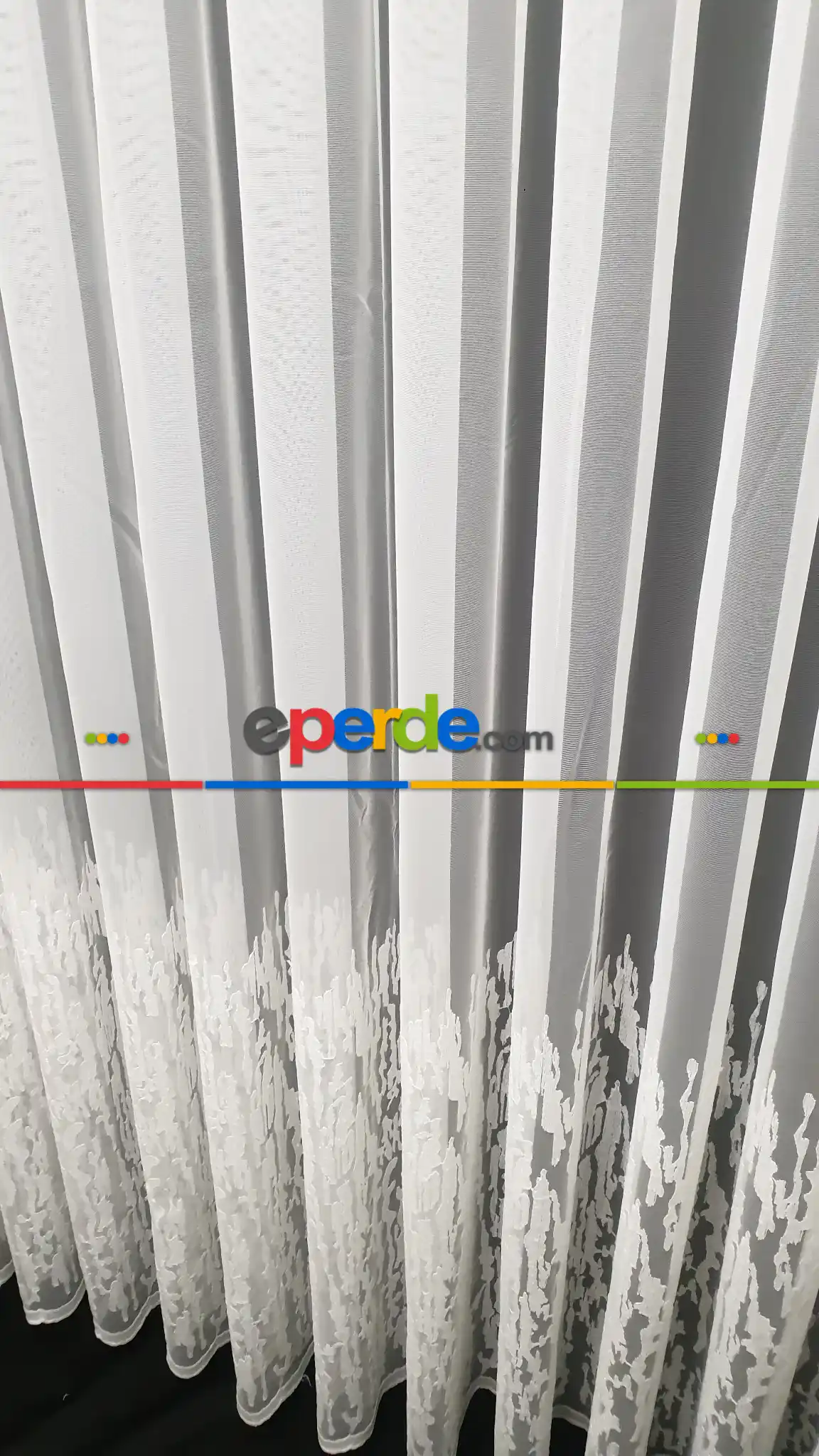 Brillant Tül Perde - Etek Ucu Ağaç Kabuğu Desenli İşlemeli Tül