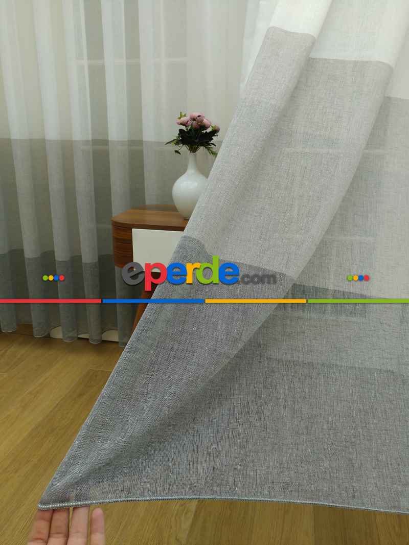 Oturma Odası - Keten Tül Degrade Perde- Gri-füme-antrasit-gri Açık