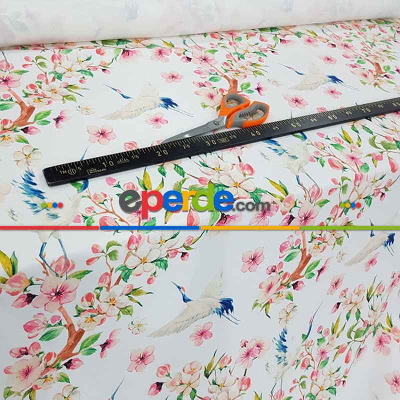 Mutfak Perdesi Kanat Fon Perde Çiçek Desenli- Beyaz