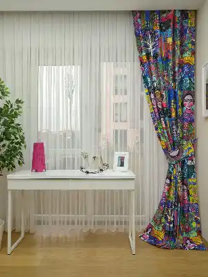 Popart Döşemelik Ve Fon Perde Kumaşı - Kumaşı Kalındır Duck Bezi Değildir.- Mavi-sarı-beyaz-turkuaz-çok Renkli