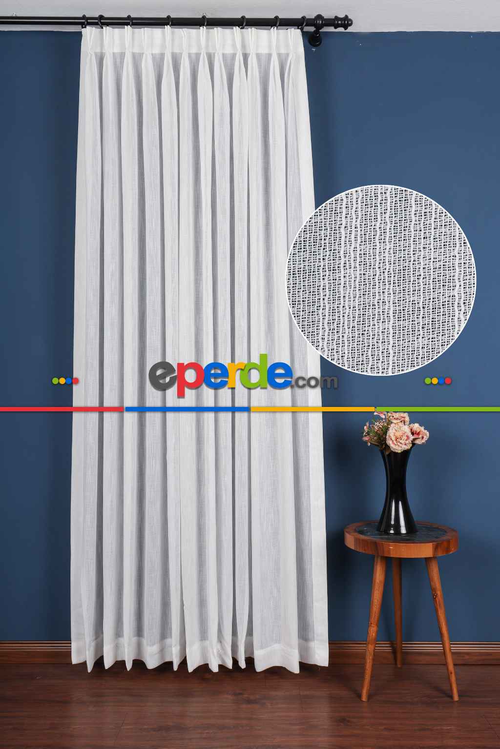 Yeni Sezon Çizgili Ekru Keten Görünümlü Tül Perde