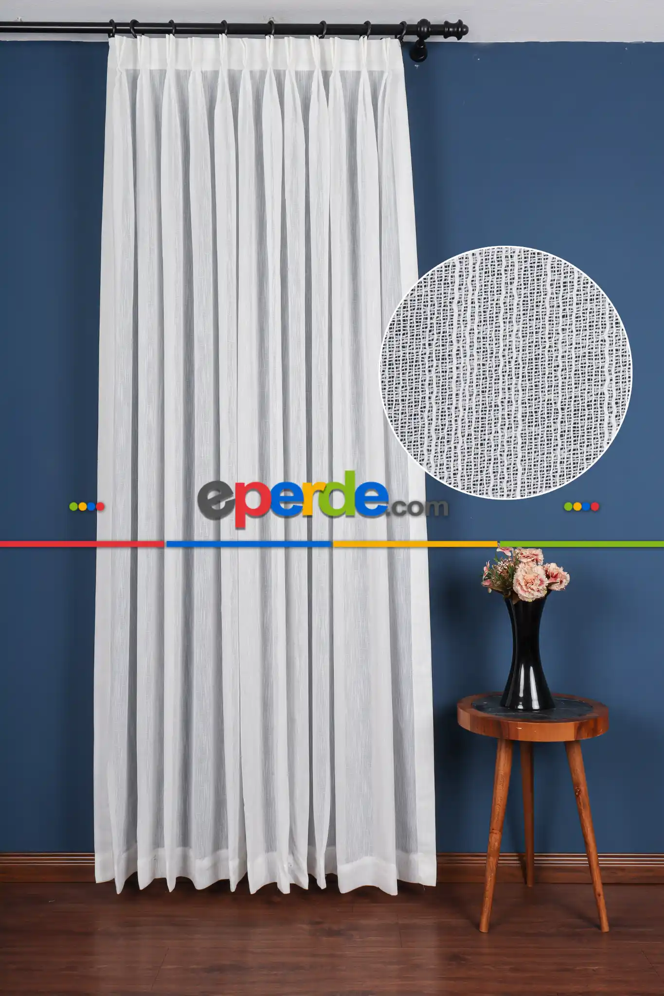 Yeni Sezon Çizgili Ekru Keten Görünümlü Tül Perde