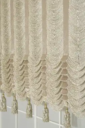 Drape Geniş Bant Kadife Bantlı Yarım Şelale İp Perde Krem- Beyaz-altın Simli