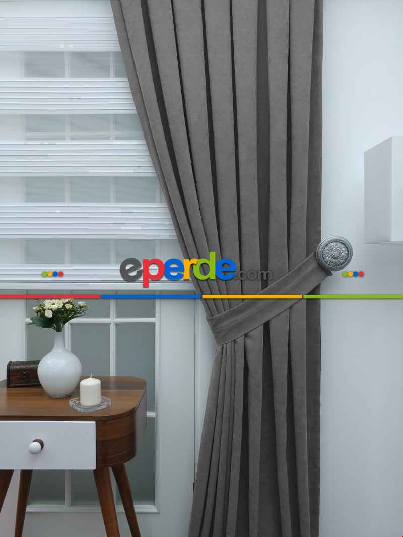 Kız ve Erkek Çocuk Odası Fon Perde - Gri Düz Fon Perde 842