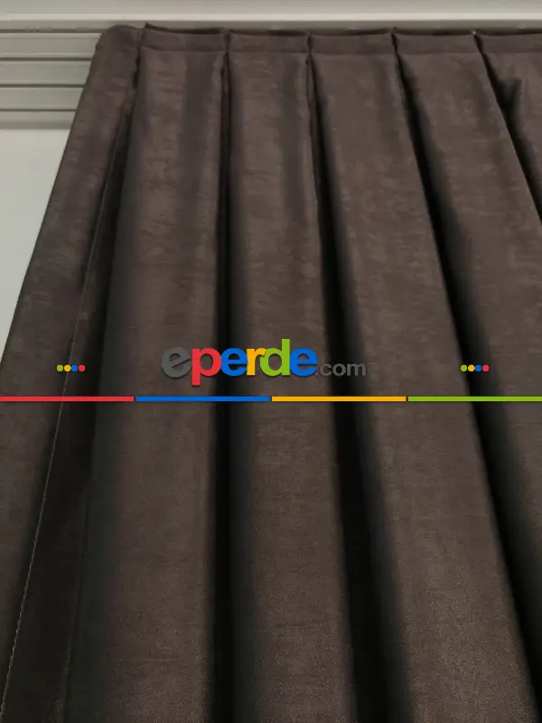 Salon - Soft Fon Perde Koyu Kahve Dökümlü En - Kahve Koyu