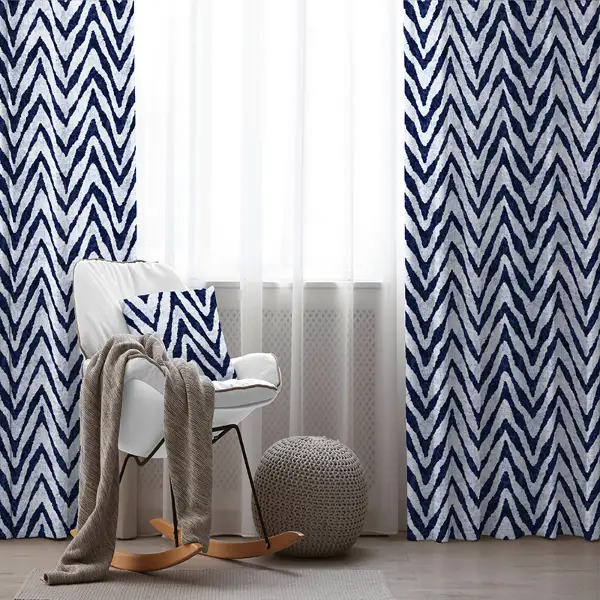 Etnik Fon Perde Evim1524 Kumaşı Kalındır Duck Bezi Değildir- Mavi-beyaz