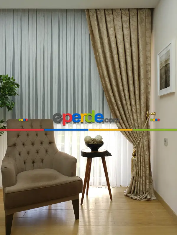 Sütlü Kahve Renk Jakar Dokuma Fon Perde- Sütlü Kahve