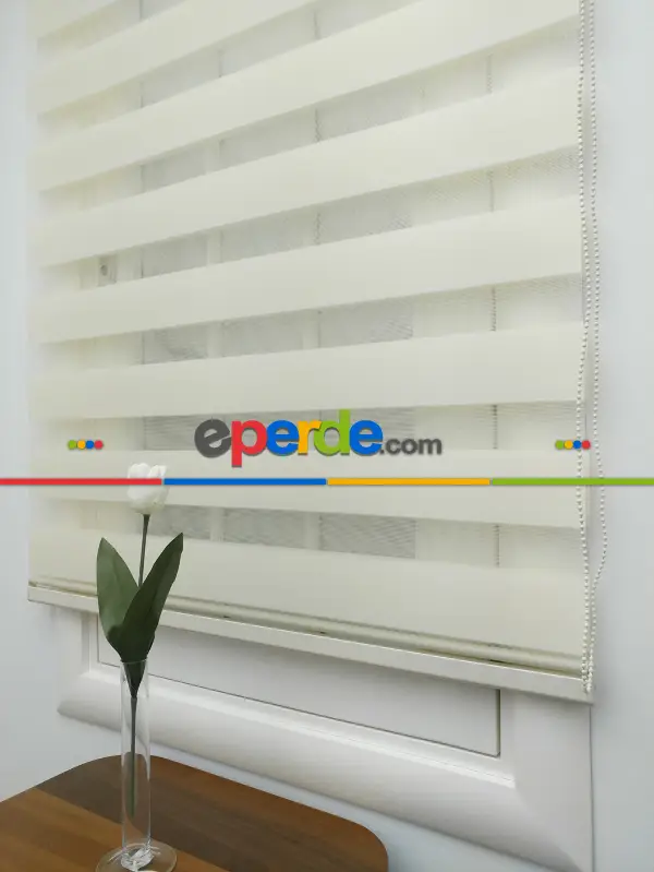 Salon Zebra Perde - Zebra Perde-tual Krem Renk Düz Zebra Perde- Krem