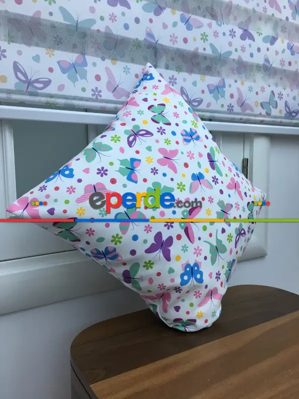 Kelebek Desenli Fon Perde (kalın Pamuklu Kumaş)- Mavi-sarı-pembe-mor Patlıcan Moru-su Yeşili-fıstık Yeşili