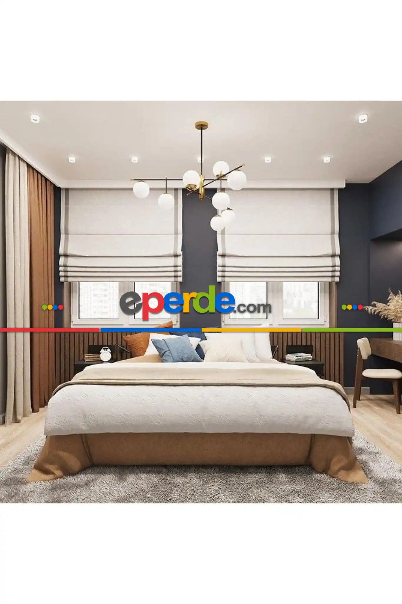 Salon - Katlamalı Perde Açık Gri Fon Kumaş Üzerine Koyu Gri Biyeli