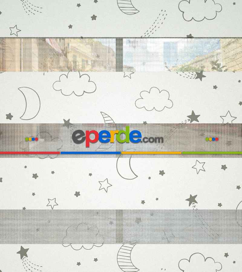 Gri Bulut Desenli Baskılı Zebra Perde- Çok Renkli