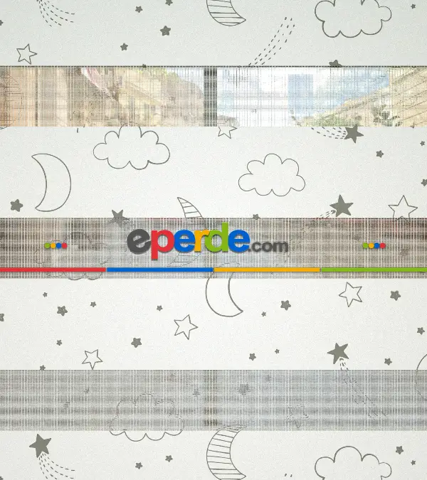 Gri Bulut Desenli Baskılı Zebra Perde- Çok Renkli