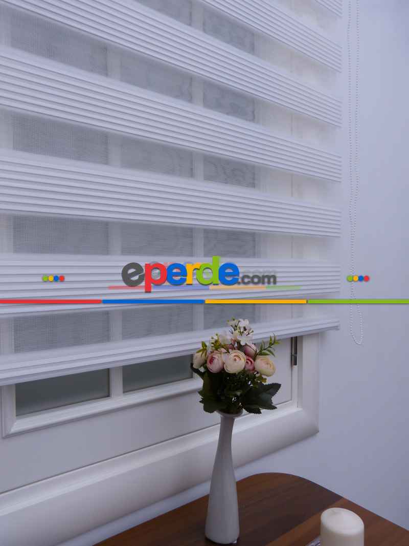 Zebra Perde - Beyaz - Dar Plise Model- Beyaz