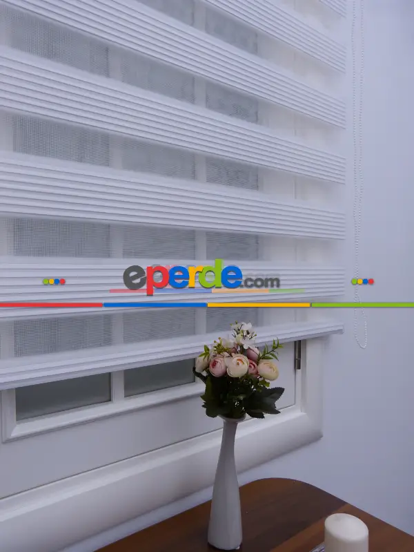 Mutfak - Zebra Perde - Beyaz - Dar Plise Model- Beyaz