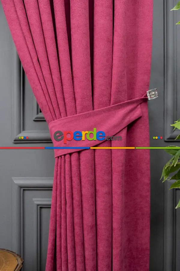 Salon - Fuşya Düz F0n Perde Dökümlü En 