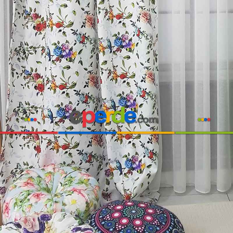 Çiçek Desenli Fon Perde Evm1059 Kumaşı Kalındır Duck Bezi Değildir- Yeşil-Kırmızı-Pembe Koyu