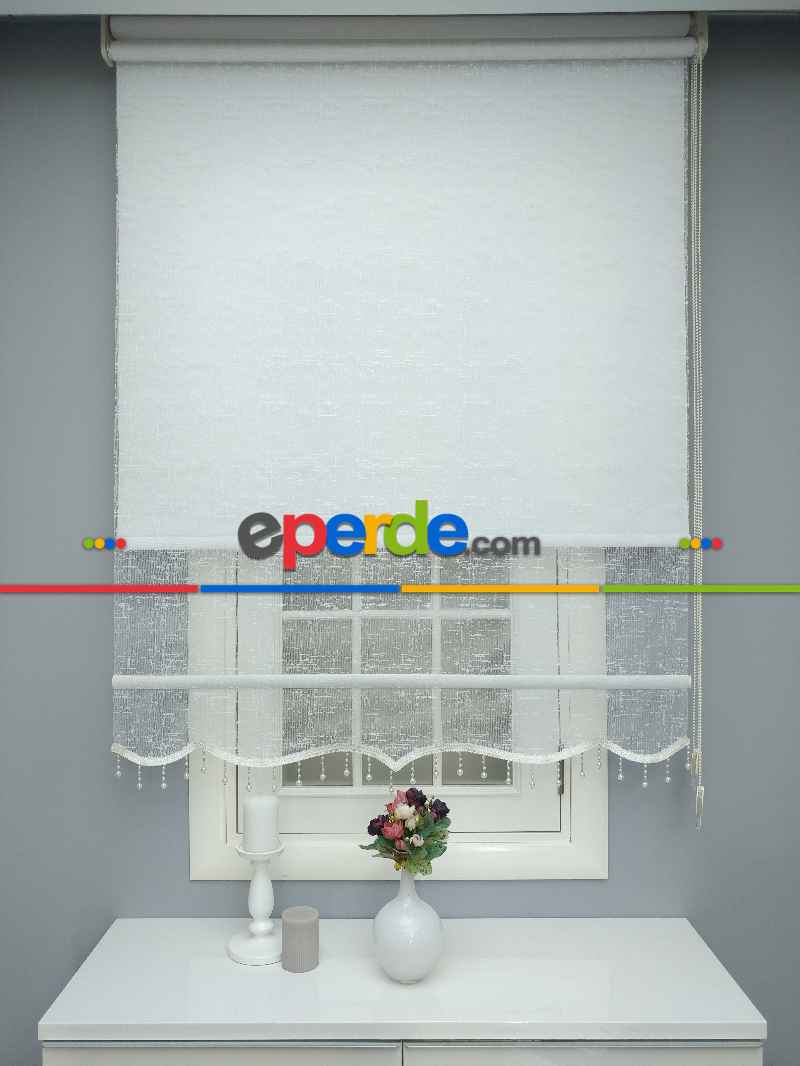 Çiftli Sistem Tül Ve Stor Perde - Keten Düz- Ekru