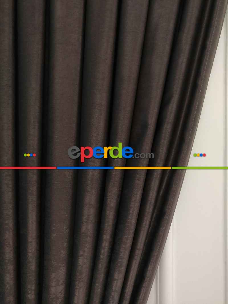 Salon - Soft Fon Perde Koyu Kahve Dökümlü En - Kahve Koyu