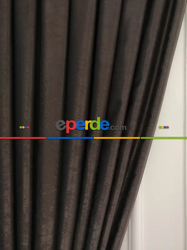 Salon - Soft Fon Perde Koyu Kahve Dökümlü En - Kahve Koyu