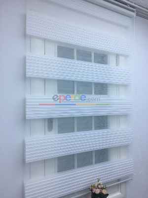 Beyaz Mutfak Perdesi Mekanizmalı Zebra Perde Plise- Beyaz