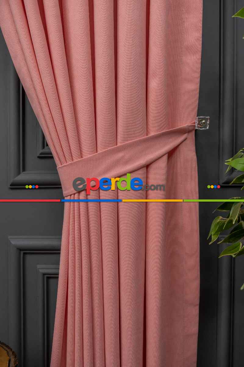 Salon - Pembe Düz Fon Perde Dökümlü En 