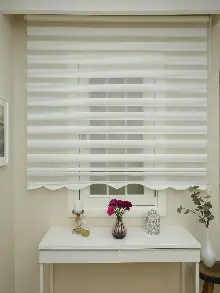 Oturma Odası - Zebra Perde - Dar Pileli Zebra Perde- Ekru