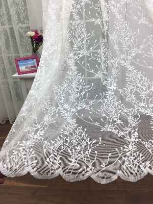 Spor Sarmaşık Desenli Tül Perde - Kruvaze Model Dikiş Seçenekli - Örme Tüldür - Ütü İstemez