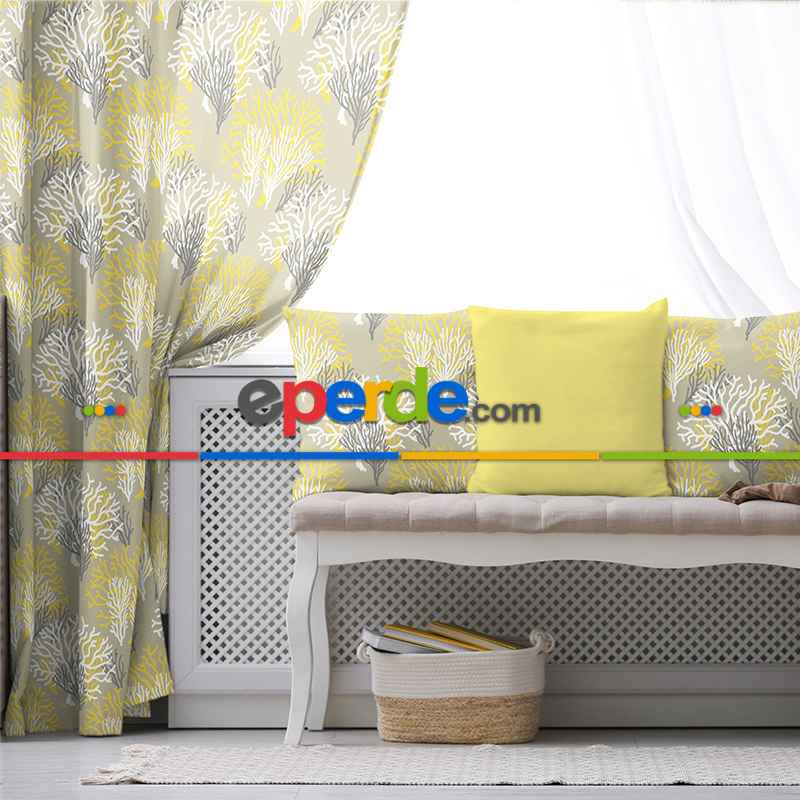 Mercan Desen Fon Perde Evim1080 Kumaşı Kalındır Duck Bezi Değildir- Mavi-beyaz