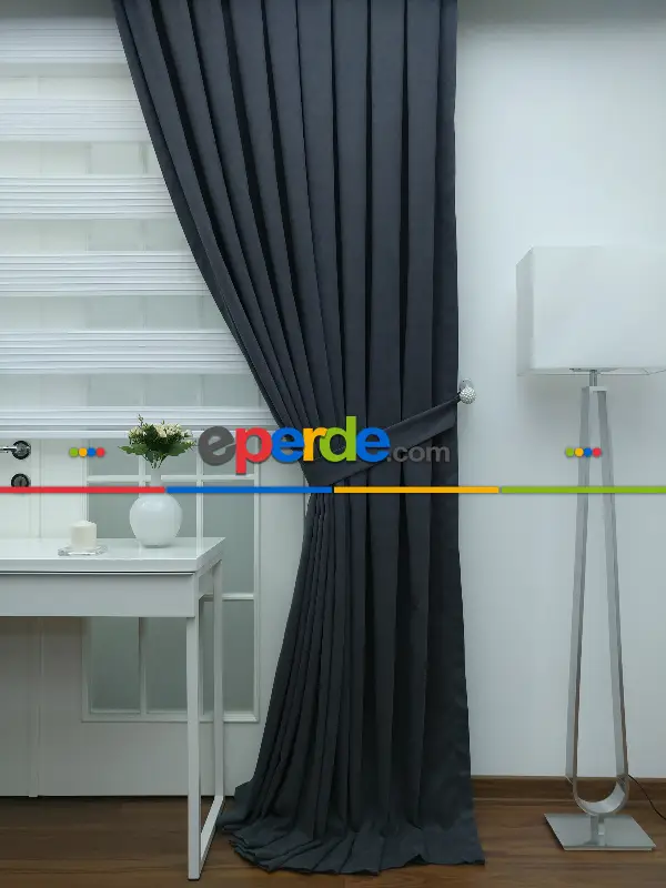 Salon Fon Perde - % İndirimli!!! Füme Düz Fon Perde(fon Demiri Hediyeli)- Füme