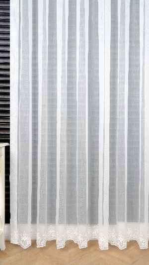 Taç Ekru Etek Çiçek İşlemeli Tül Perde, Ütü İstemeyen Kırışmaz